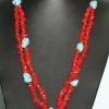 Turquoise and red coral necklace with tear drop turquoise pendant. Chic collection. 29" long. [Mood swings, prosperity, success, depression, fertility, and stamina] $70