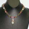 Rose quartz, amethyst, rhodonite, and amazonite necklace with a ruby-zoisite pendant. Chic collection. 16" long. [Love, stress, anxiety, patience, confidence, trust, creativity, obsessions] $65