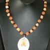 Jasper, quartz, and glass necklace with shell pendant. Chic collection. 20" long. [Stress, courage, honesty, love, prosperity, creativity and mental overload] $40