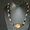 Jasper and gemstone necklace highlighted with bone pendant. Chic collection. 23" long. [Stress, courage, and honesty] $45